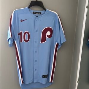 Nike Light Blue and Maroon Men's Phillies Baseball Jersey
